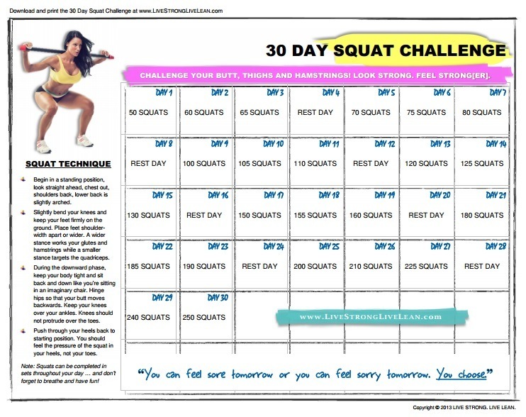 30 Day Squat Challenge Chart